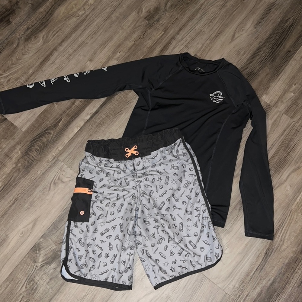 Youth Boys Art Class Swim Shirt/Rash Guard & Swim Shorts